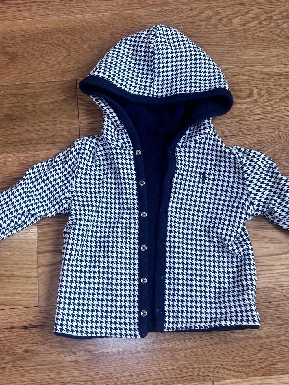 Ralph Lauren Reversible Kids Sweater Blue Quilted and Houndstooth Print